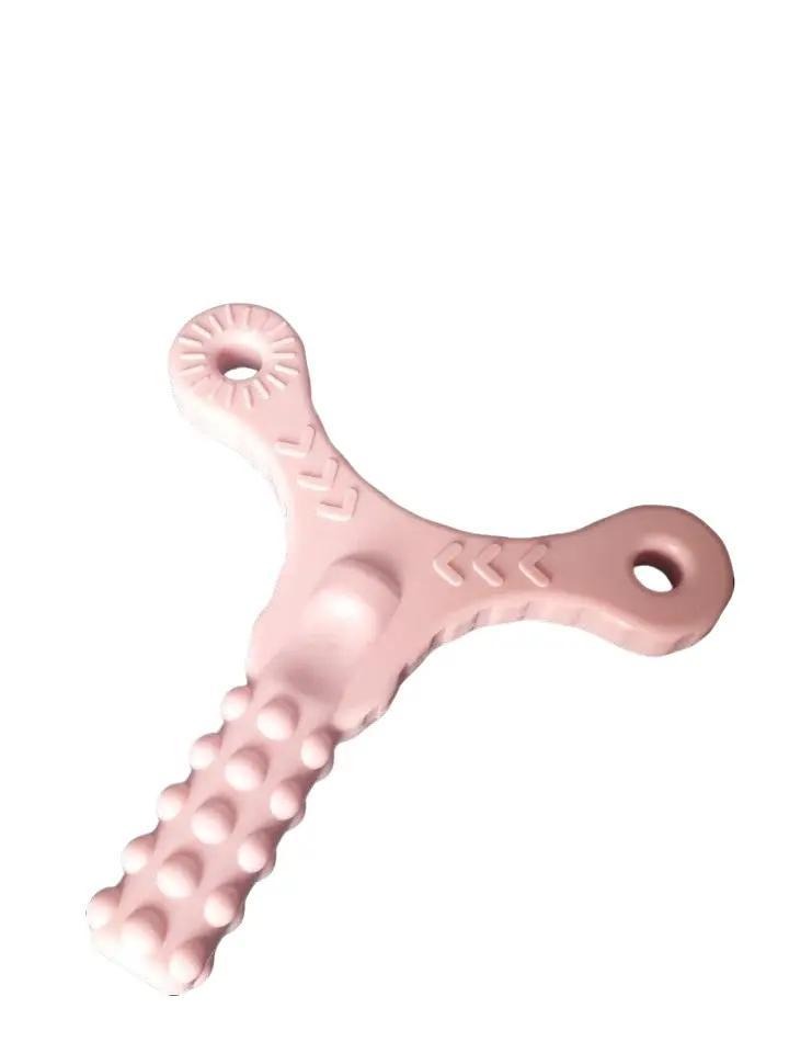 Silicone Chew Teether, Strong, Tough, Oral Therapy, With Safety Necklace, Pink