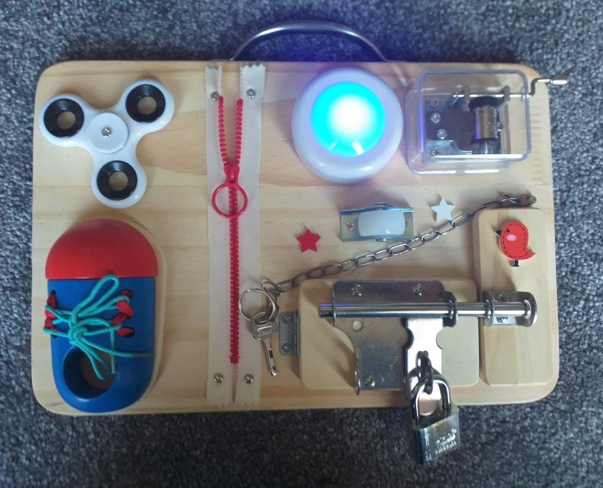 Wooden Busy Board, Premium Montessori Musical Light Up, Educational, Sensory ASD