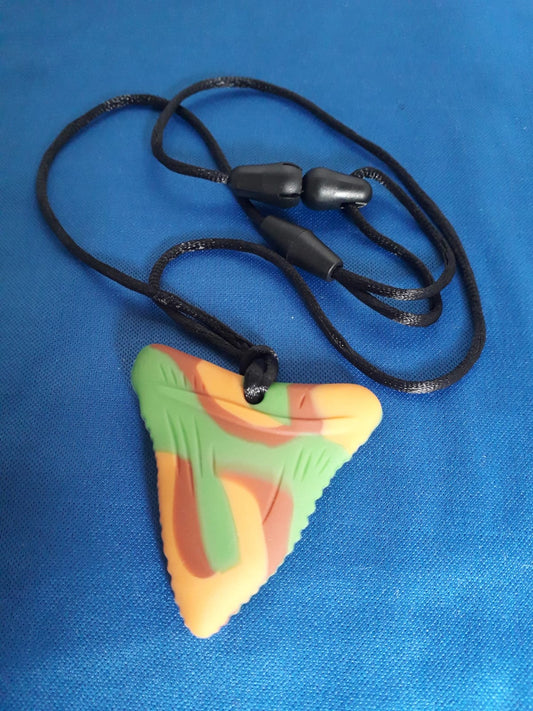 Shark Tooth Sensory Chew Necklace / Pendant, Camouflage, Silicone, Oral Therapy ADHD